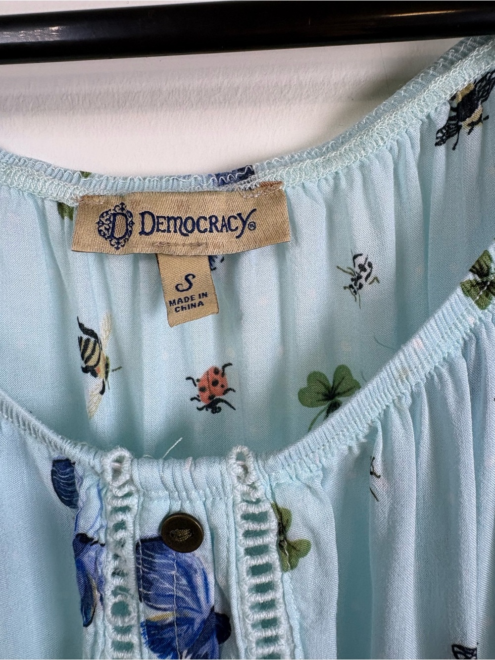 Democracy Pale Blue Butterfly & Floral Button-Front Blouse - Picture 2 of 6
